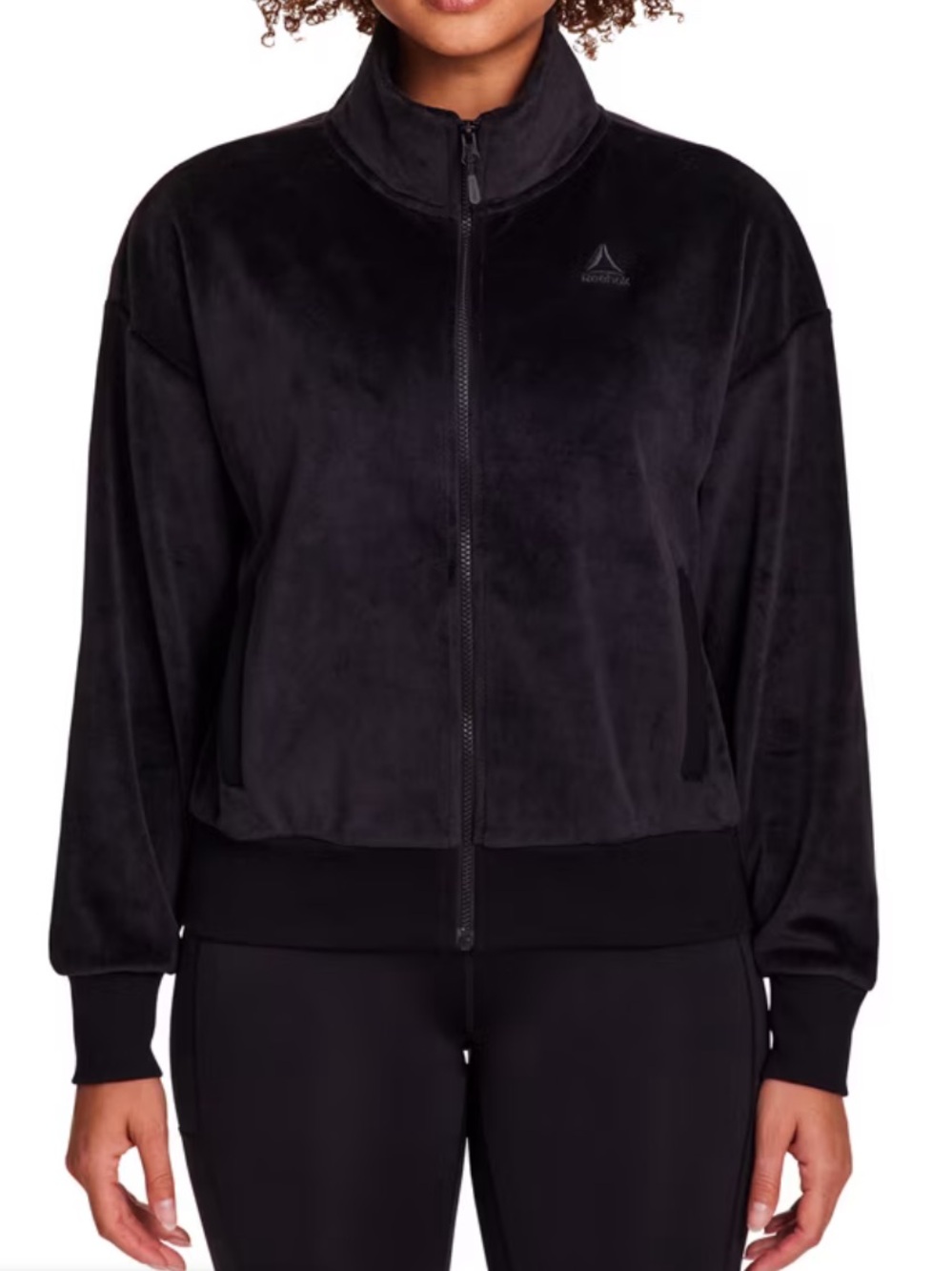 Reebok Black Women's Velour Zip-Up Bomber Jacket